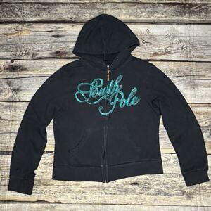 Southpole Y2K Glitter Sequin Full Zip Jacket Embroidered Hoodie Junior Girl XL